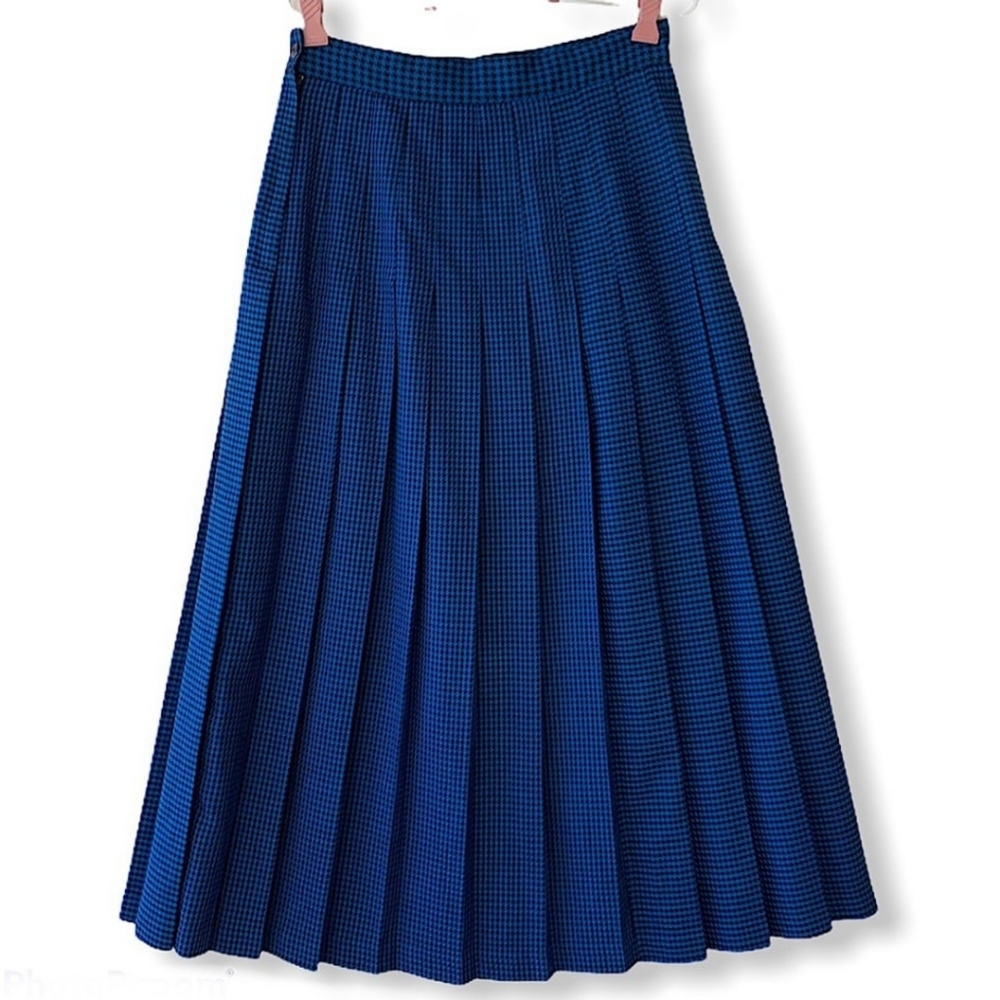 Vintage 80s Baronesa Houndstooth Pleated Midi Skirt Academia Preppy Classic 10